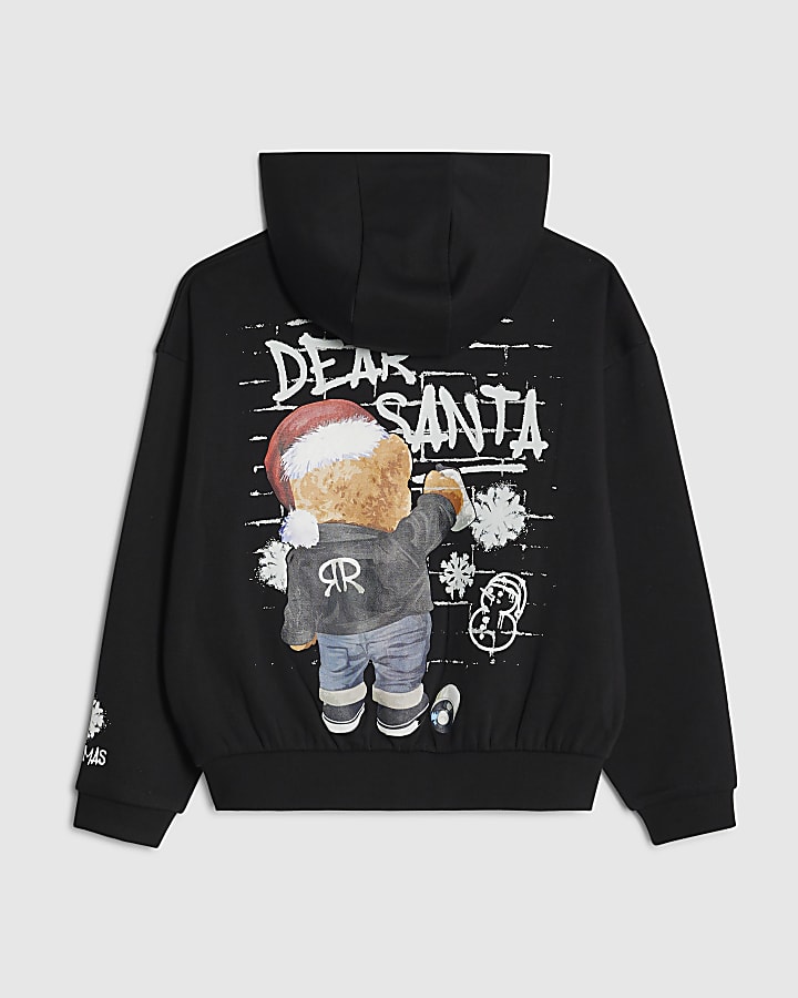 Boys Black Dear Santa Bear Hoodie