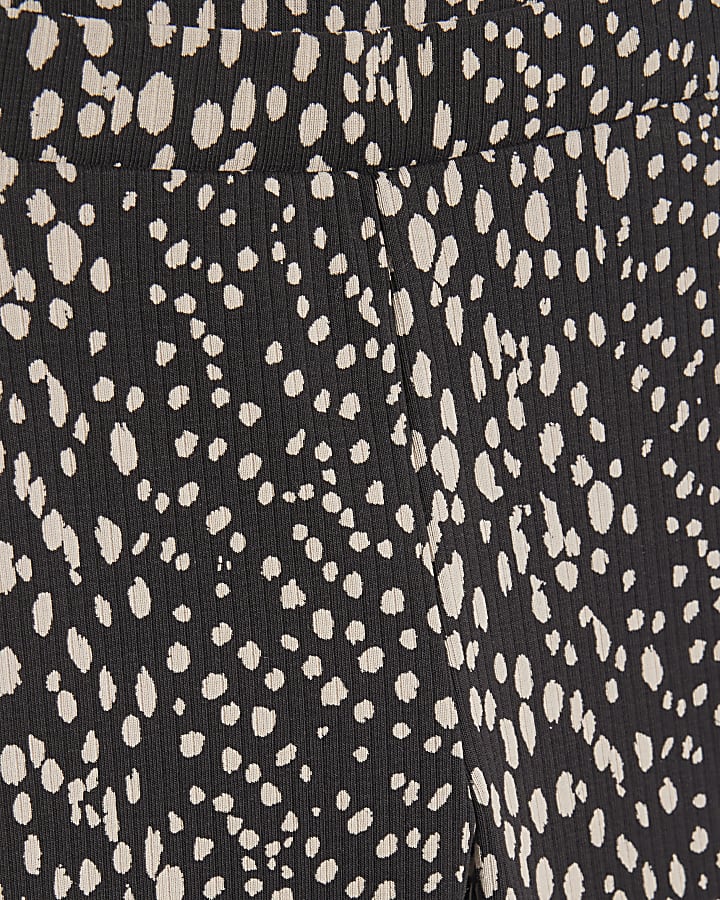 Mini Girls Black Rib Collar Top Set