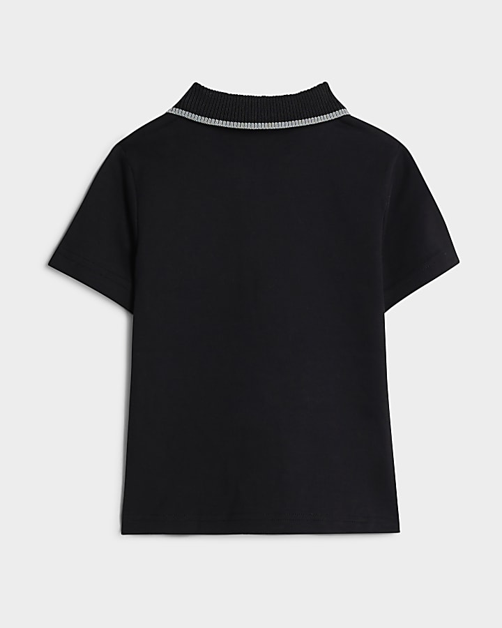 Mini Boys Black Dragon And Lion Polo Shirt