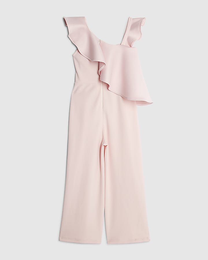 Girls Pink Asymmetric Frill Jumpsuit