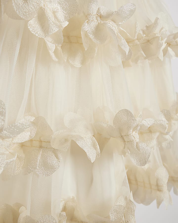 Girls Beige Tiered Tulle Dress
