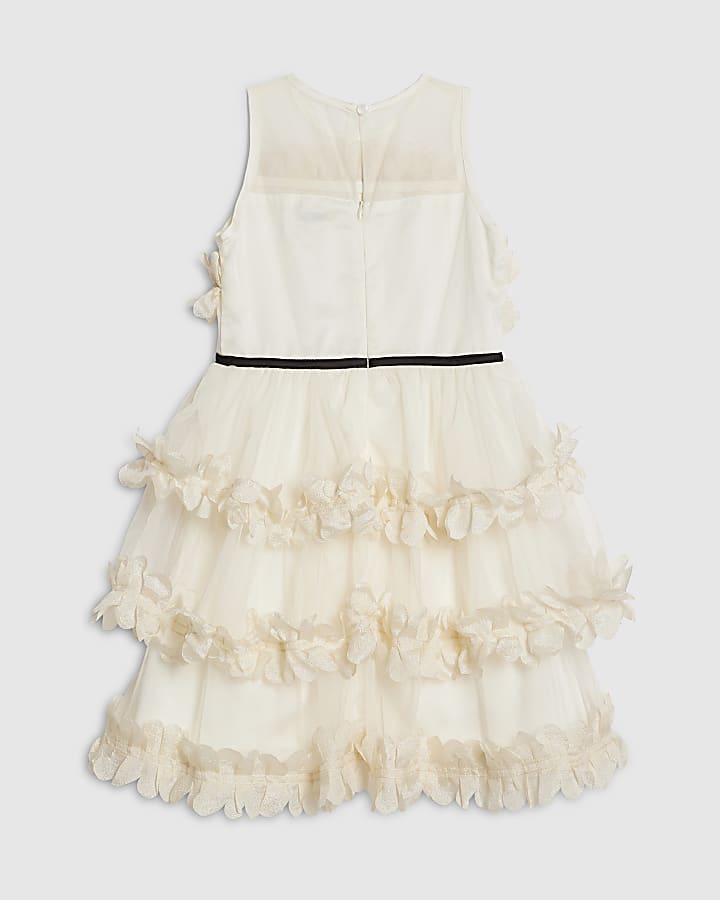 Girls Beige Tiered Tulle Dress