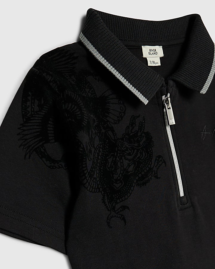 Boys Black Dragon And Lion Polo Shirt