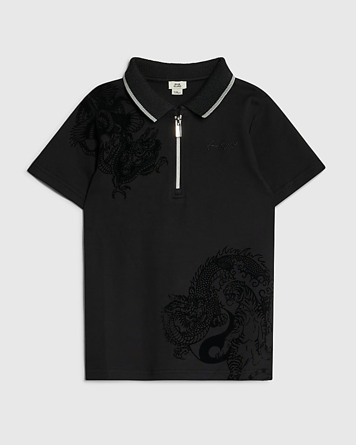 Boys Black Dragon And Lion Polo Shirt