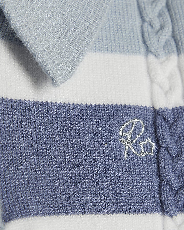 Baby Boys Blue Knitted Stripe Polo Shirt Set