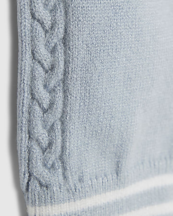 Baby Boys Blue Knitted Stripe Polo Shirt Set