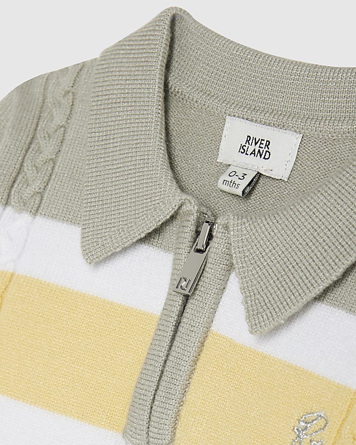 Baby Boys Green Knitted Stripe Polo Shirt Set