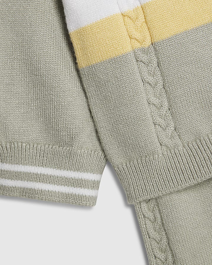 Baby Boys Green Knitted Stripe Polo Shirt Set