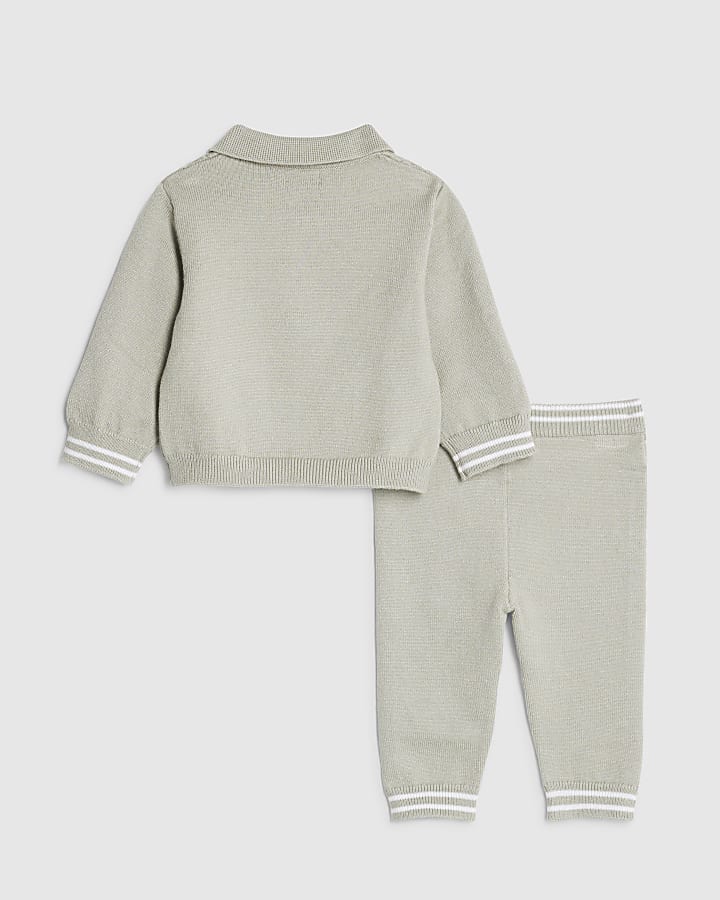 Baby Boys Green Knitted Stripe Polo Shirt Set