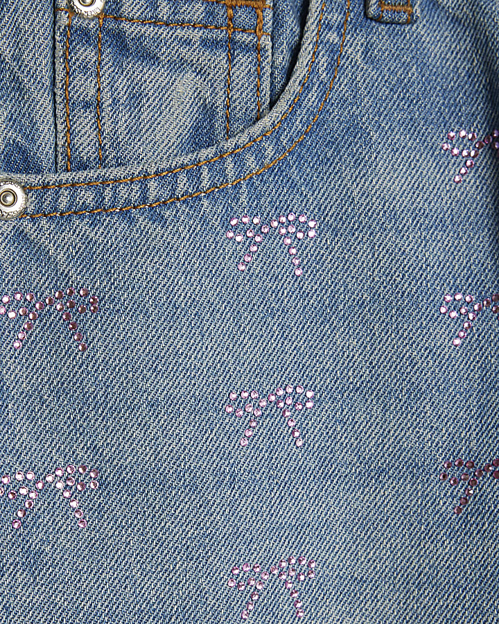 Girls Blue Bow Embellished Straight Jeans