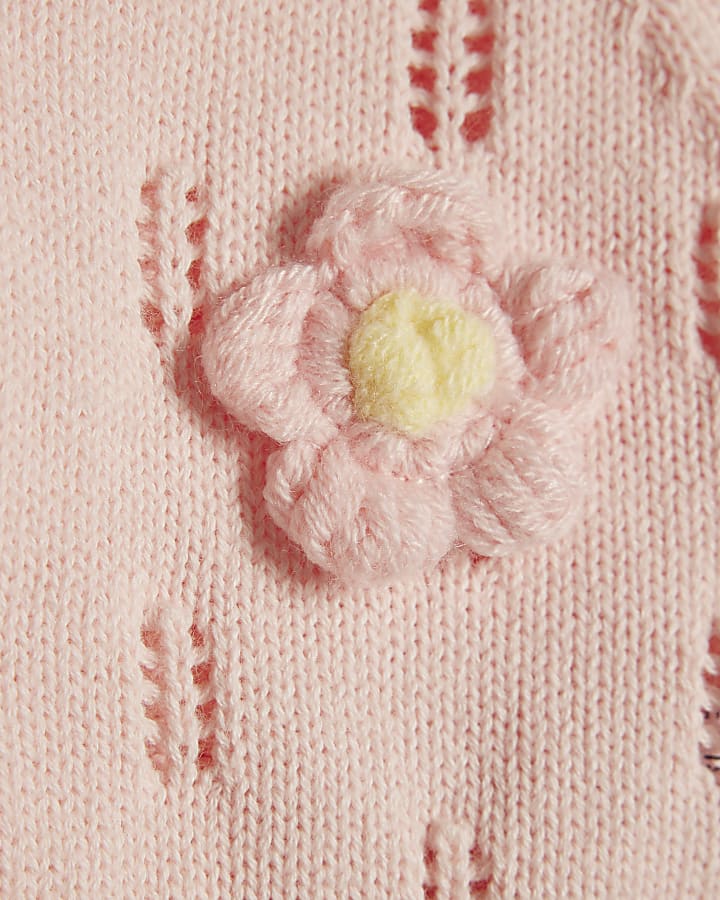 Baby Girls Pink Broderie Daisy Knit Top Set