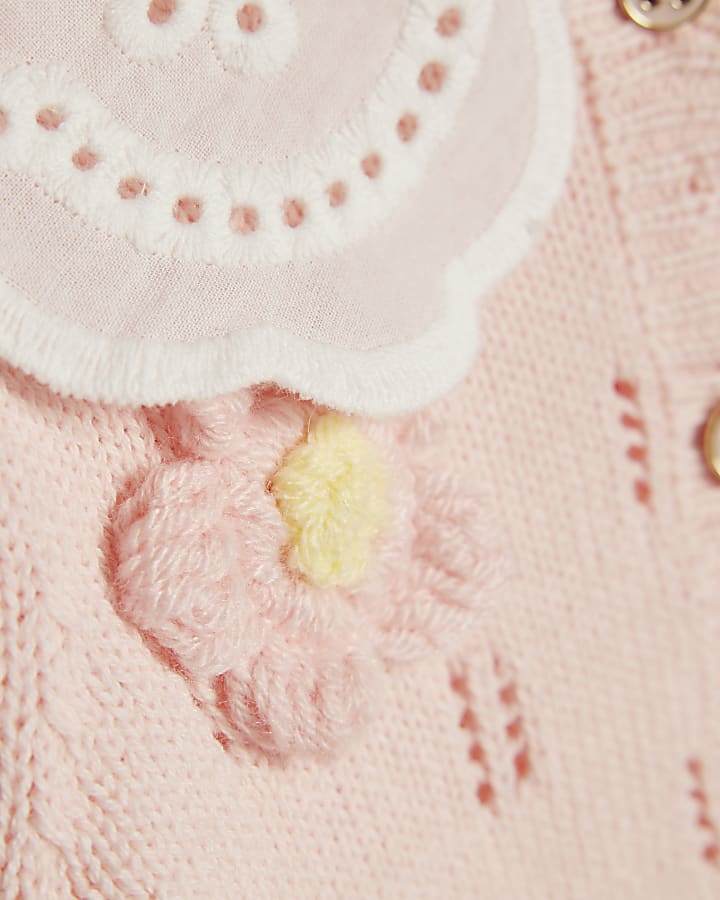 Baby Girls Pink Broderie Daisy Knit Top Set