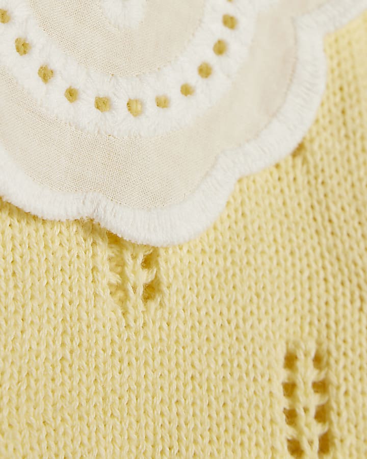 Baby Girls Yellow Broderie Daisy Knit Top Set