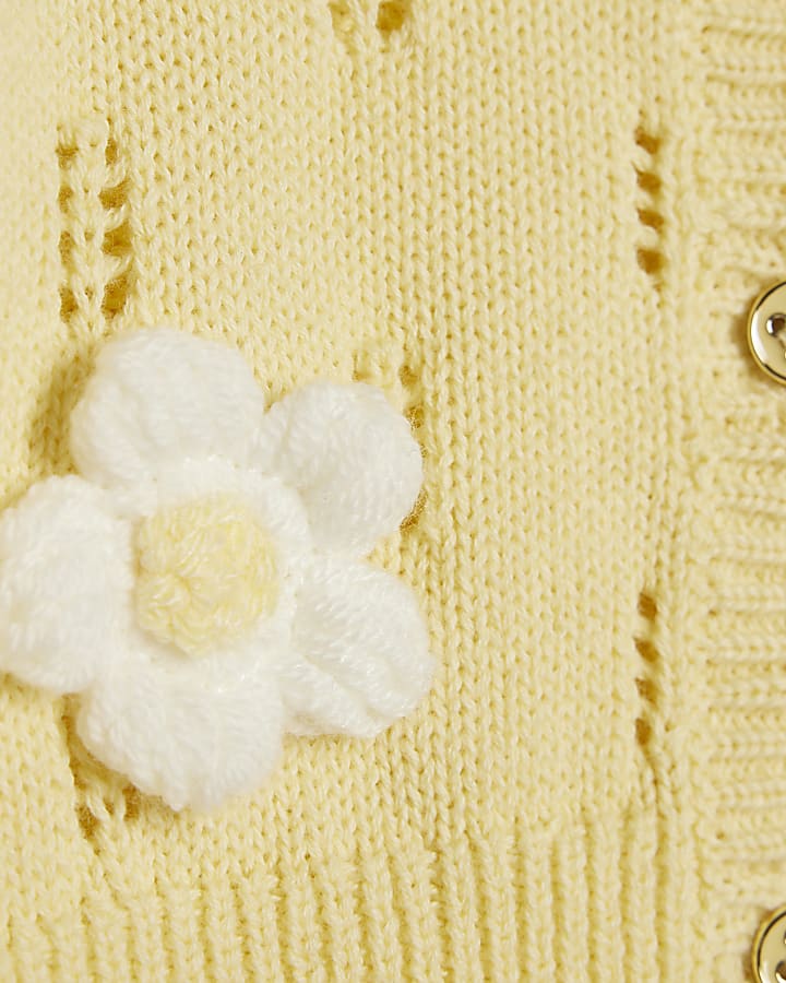 Baby Girls Yellow Broderie Daisy Knit Top Set