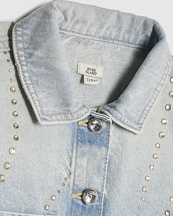 Girls Blue Embellished Denim Jacket