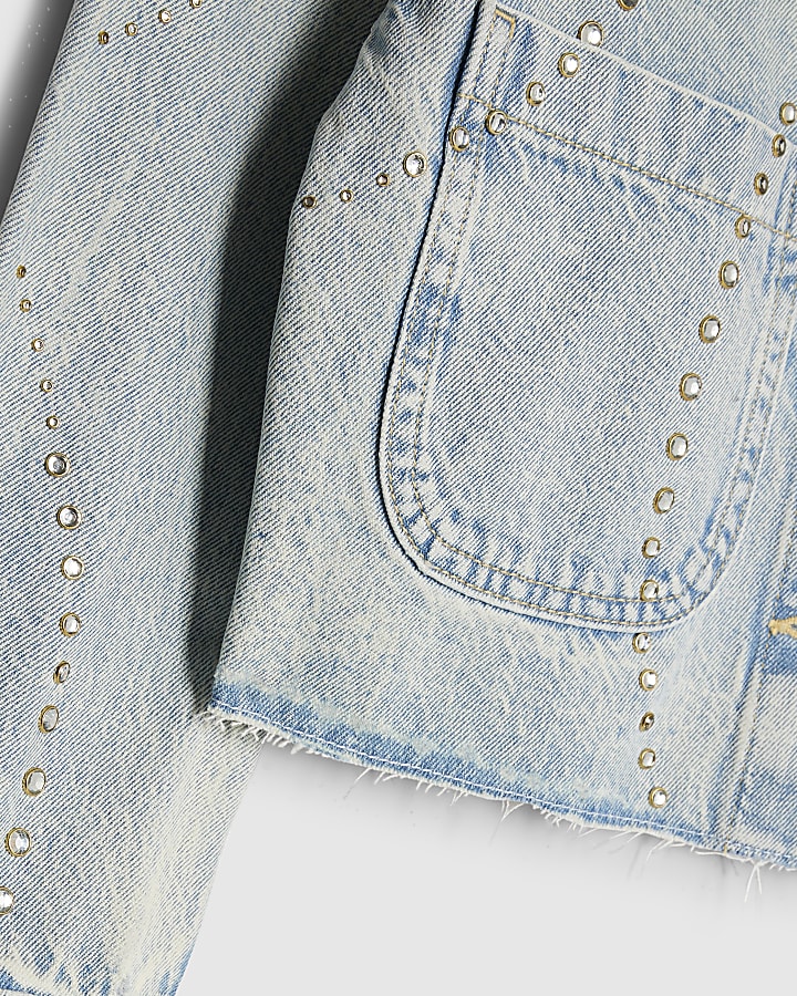 Girls Blue Embellished Denim Jacket