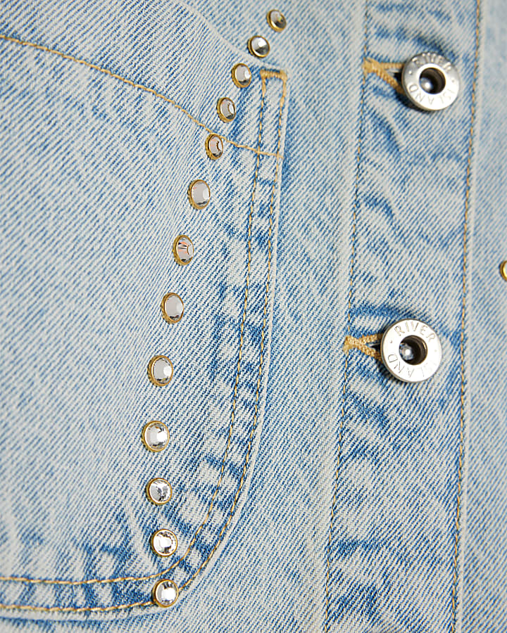 Girls Blue Embellished Denim Jacket