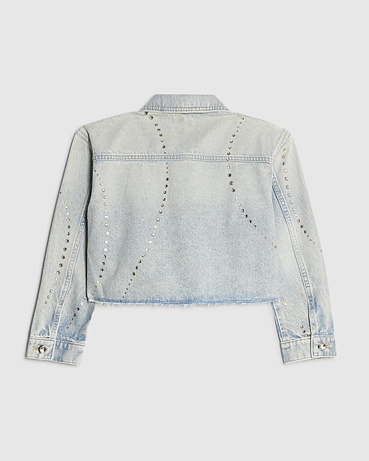 Girls Blue Embellished Denim Jacket
