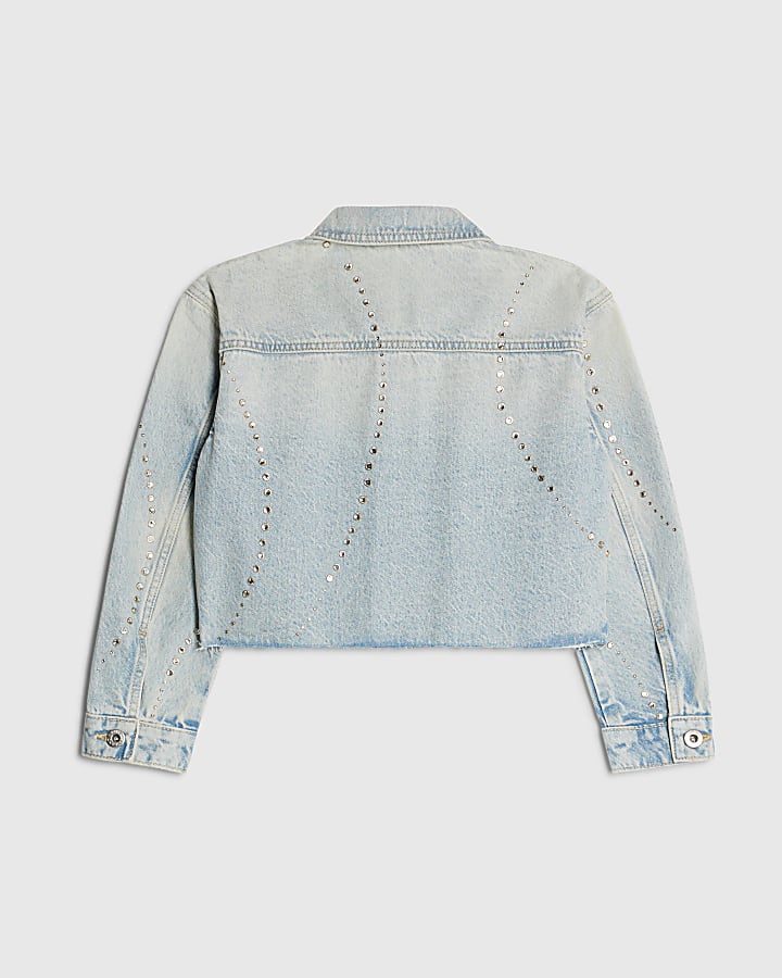 Girls Blue Embellished Denim Jacket