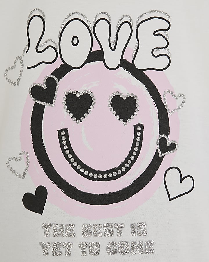 Mini Girls White Love Smiley T-Shirt Set