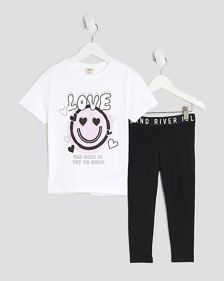 Mini Girls White Love Smiley T-Shirt Set