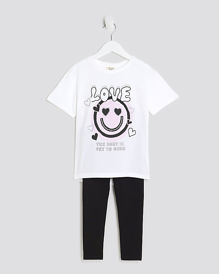 Mini Girls White Love Smiley T-Shirt Set