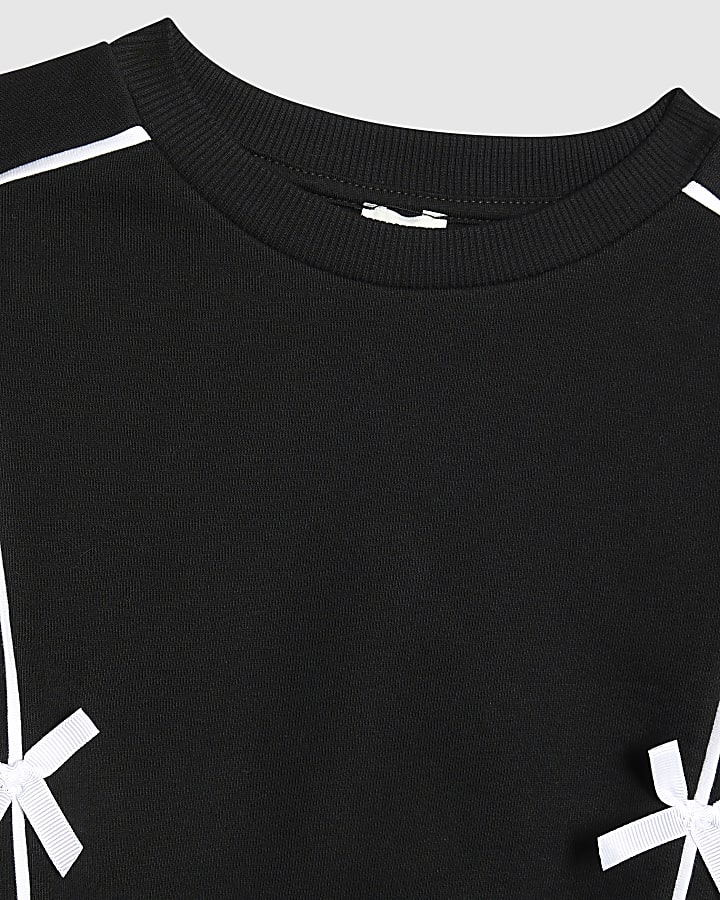 Girls Black Bow Sweatshirt