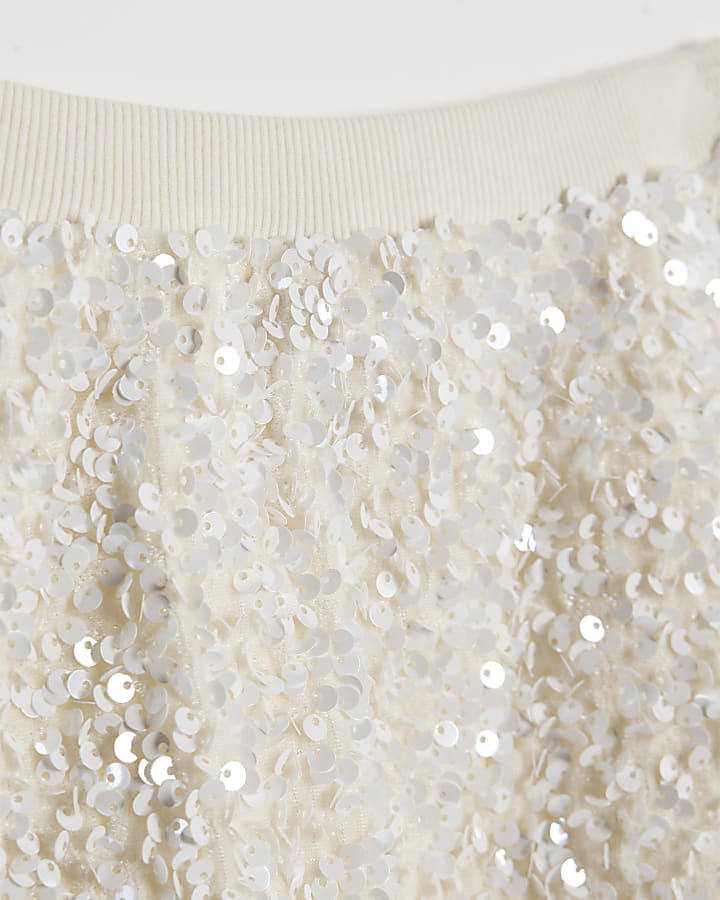 Mini Girls White Sequin Skirt