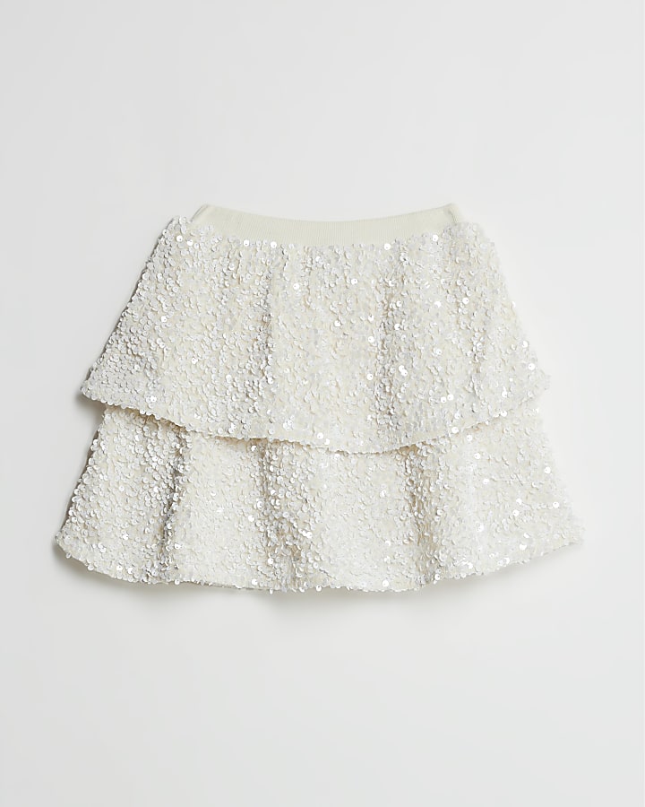 Mini Girls White Sequin Skirt