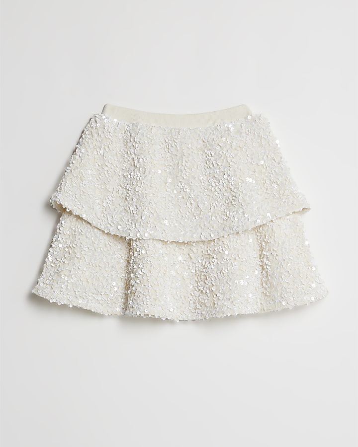 Mini Girls White Sequin Skirt