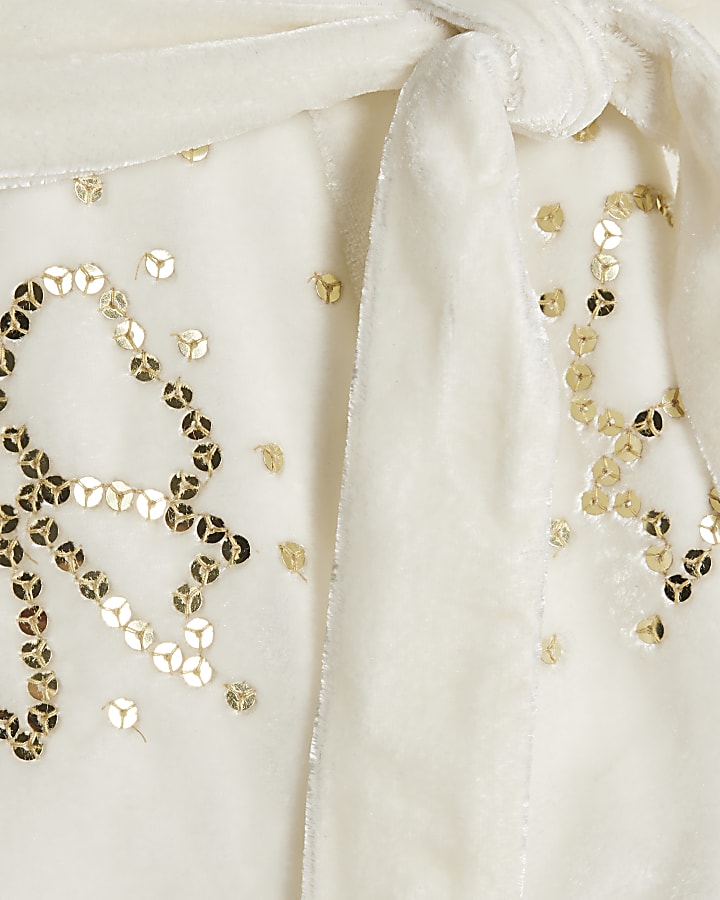 Mini Girls Cream Velvet Sequin Bow Playsuit