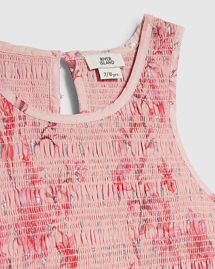 Girls Pink Floral Chiffon Hem Dress