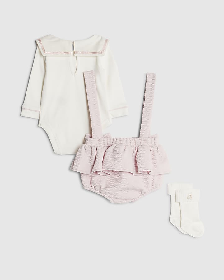Baby Girls Pink Sailor Collar Romper Set