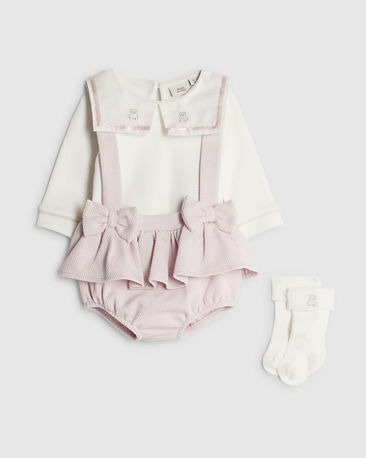 Baby Girls Pink Sailor Collar Romper Set