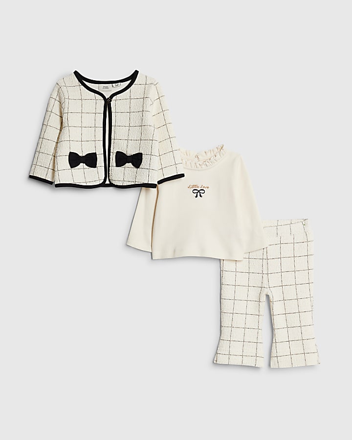 Baby Girls Cream Boucle 3 Piece Jacket Set