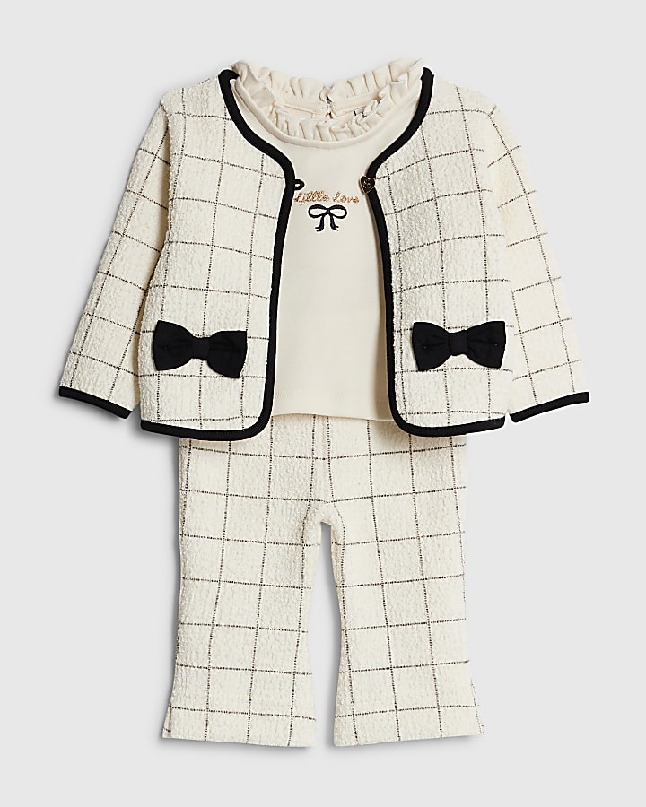 Baby Girls Cream Boucle 3 Piece Jacket Set