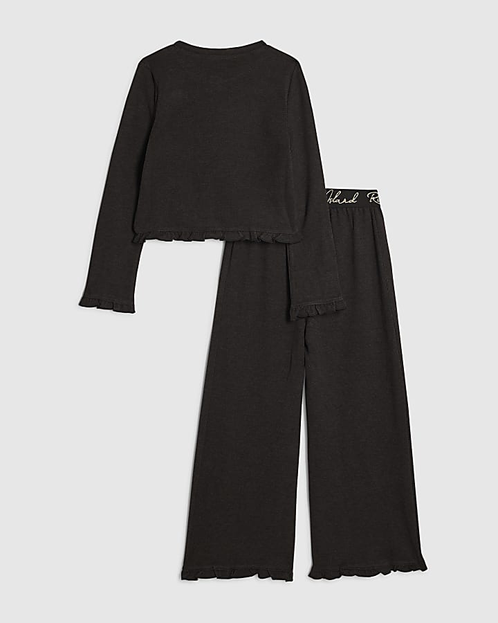 Girls Black Cosy Wide Leg Trousers Set