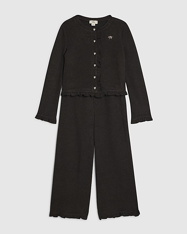 Girls Black Cosy Wide Leg Trousers Set