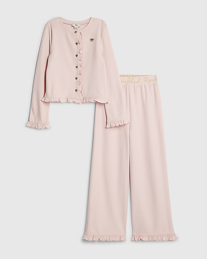 Girls Pink Cosy Wide Leg Trousers Set