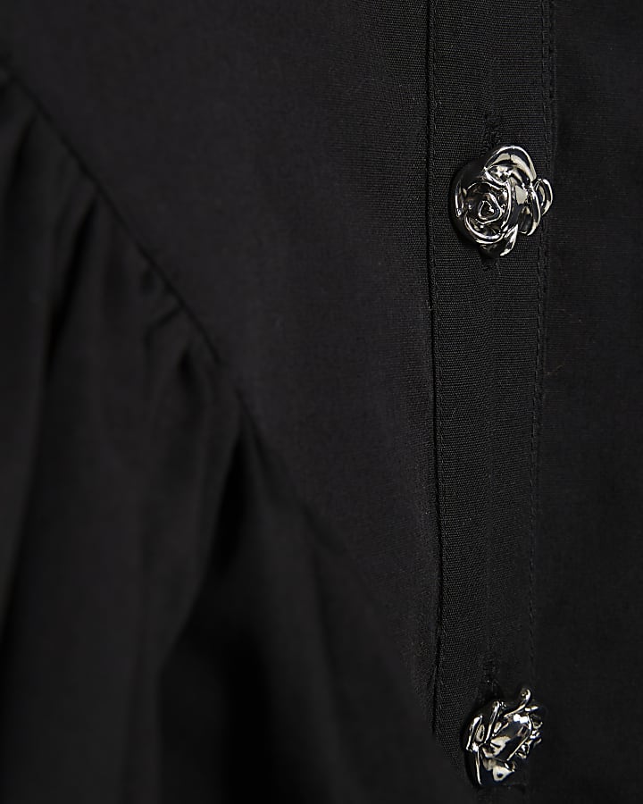 Girls Black Embellished Shirt Dress