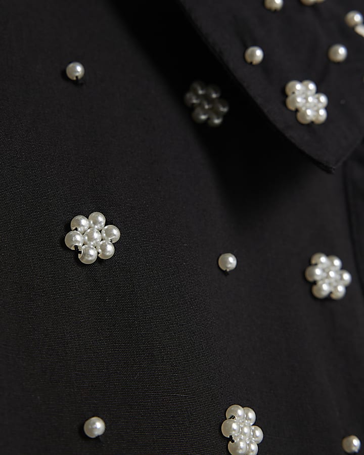 Girls Black Embellished Shirt Dress