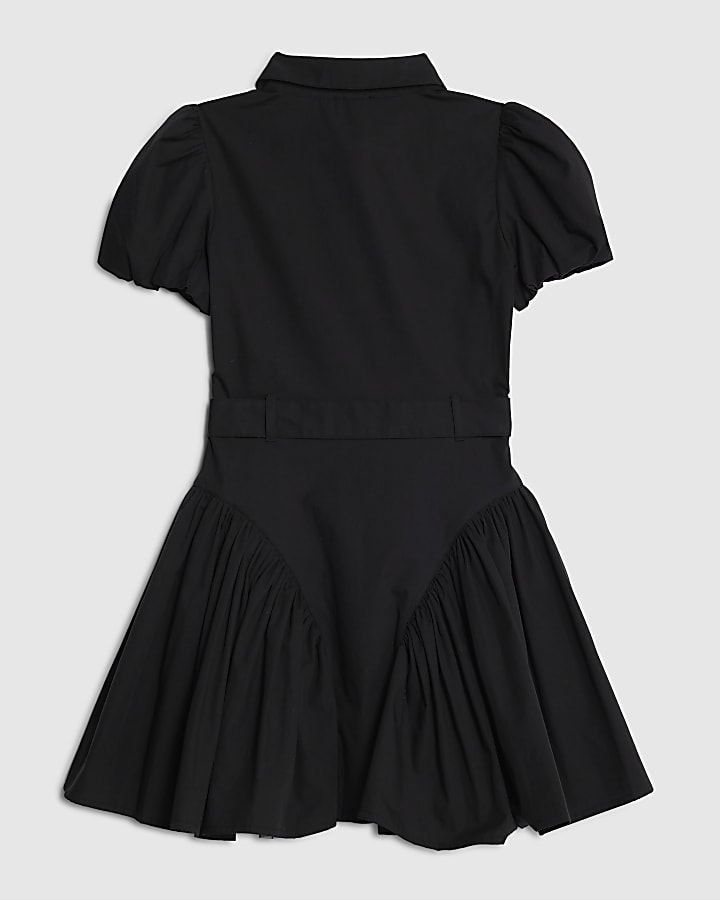 Girls Black Embellished Shirt Dress