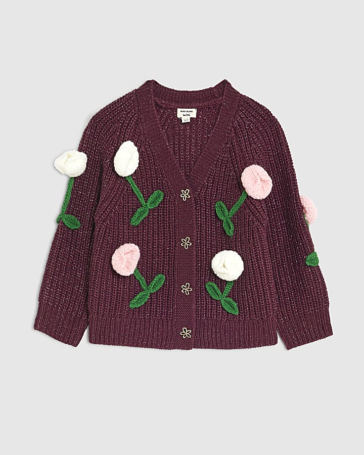 Mini Girls Red Tulip Cardigan