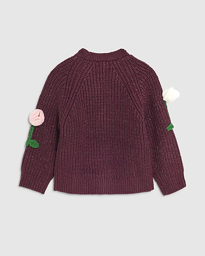 Mini Girls Red Tulip Cardigan