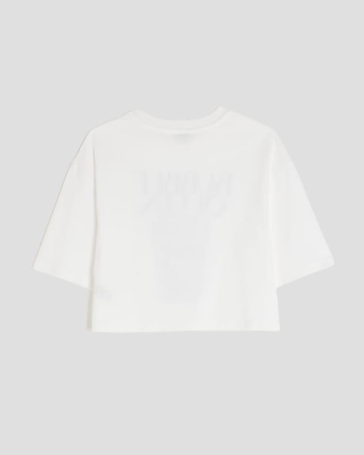 Girls White Bubble Queen Cropped T-Shirt