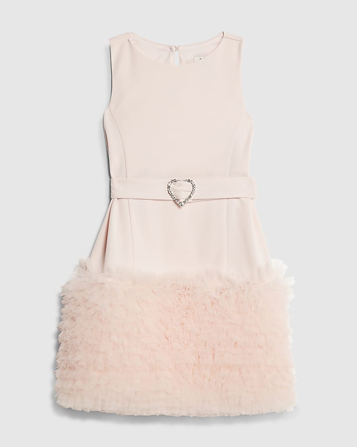 Girls Pink 3D Organza Hem Dress