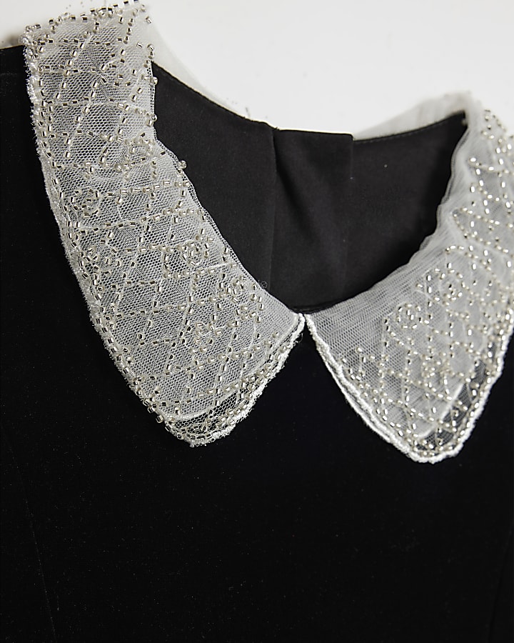 Girls Black Velvet Collar Dress