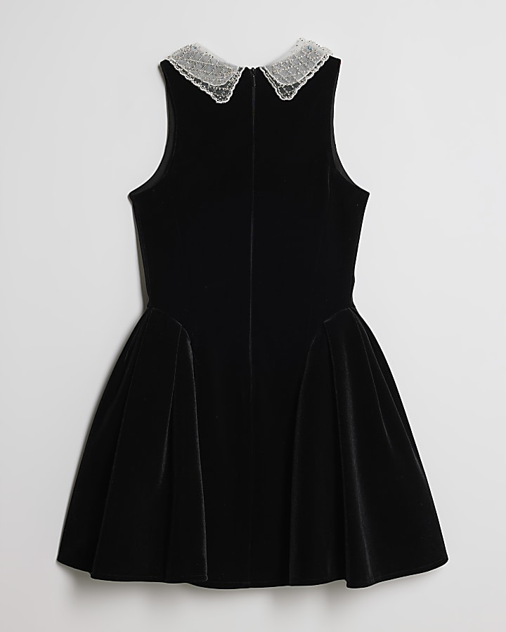 Girls Black Velvet Collar Dress