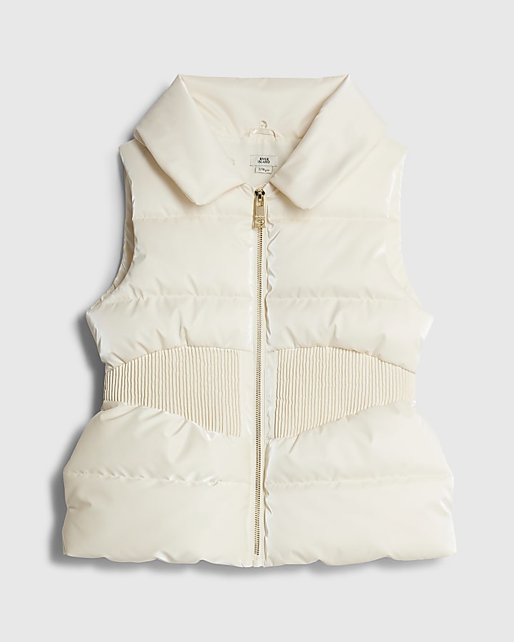 Girls Beige Faux Fur Collar Gilet