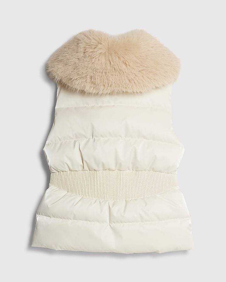 Girls Beige Faux Fur Collar Gilet